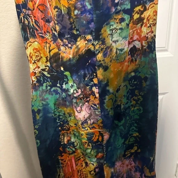 Suzi Chin For Maggy Boutique Abstract Watercolor Print Sheath Silk Dress‎ Size 6 - Picture 7 of 11